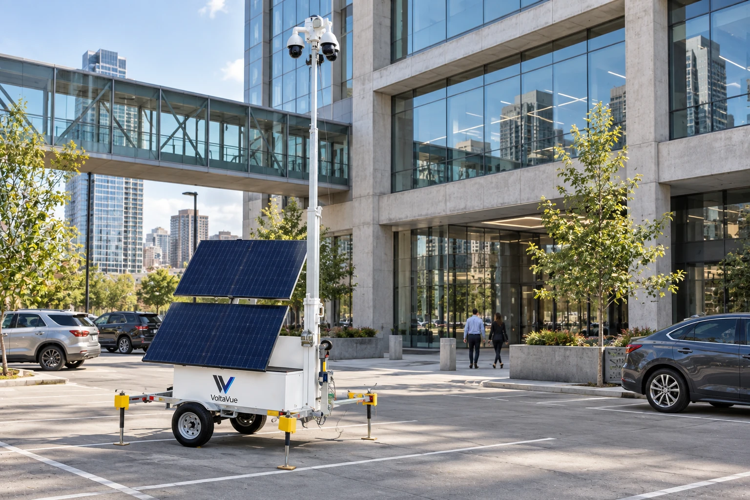 Concept mobile solar surveillance trailer at a city parking area